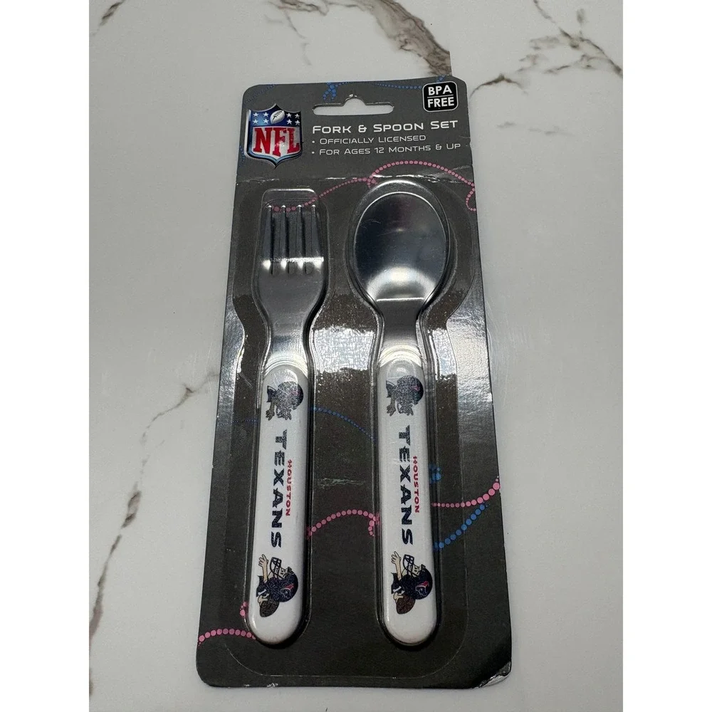 NFL Houston Texans Baby Fanatic Fork‎ and Spoon Set Toddler Cutlery 2pc NEW